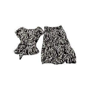Perceptions Blouse Top & Skirt 2 Piece Set Womens 10 Multicolor Abstract Print